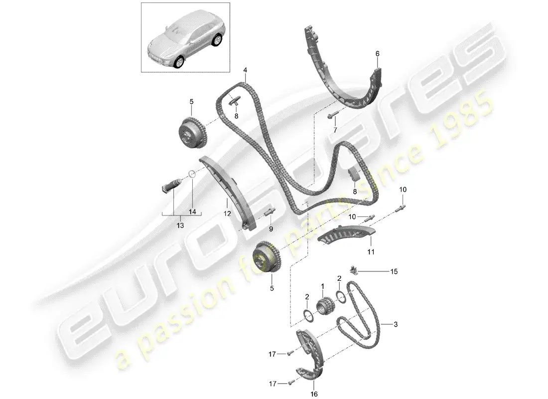 porsche 2015 (macan) cadena de distribución diagrama de piezas