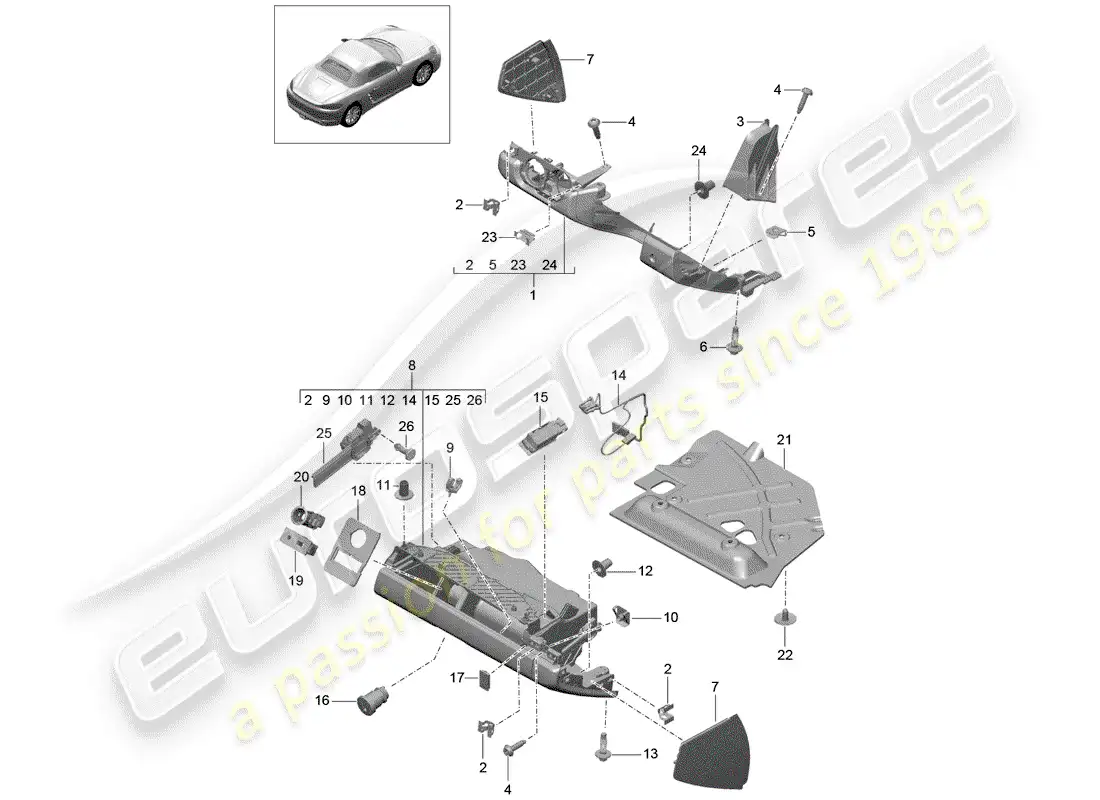 porsche 2019 (718 boxster) guantera diagrama de piezas