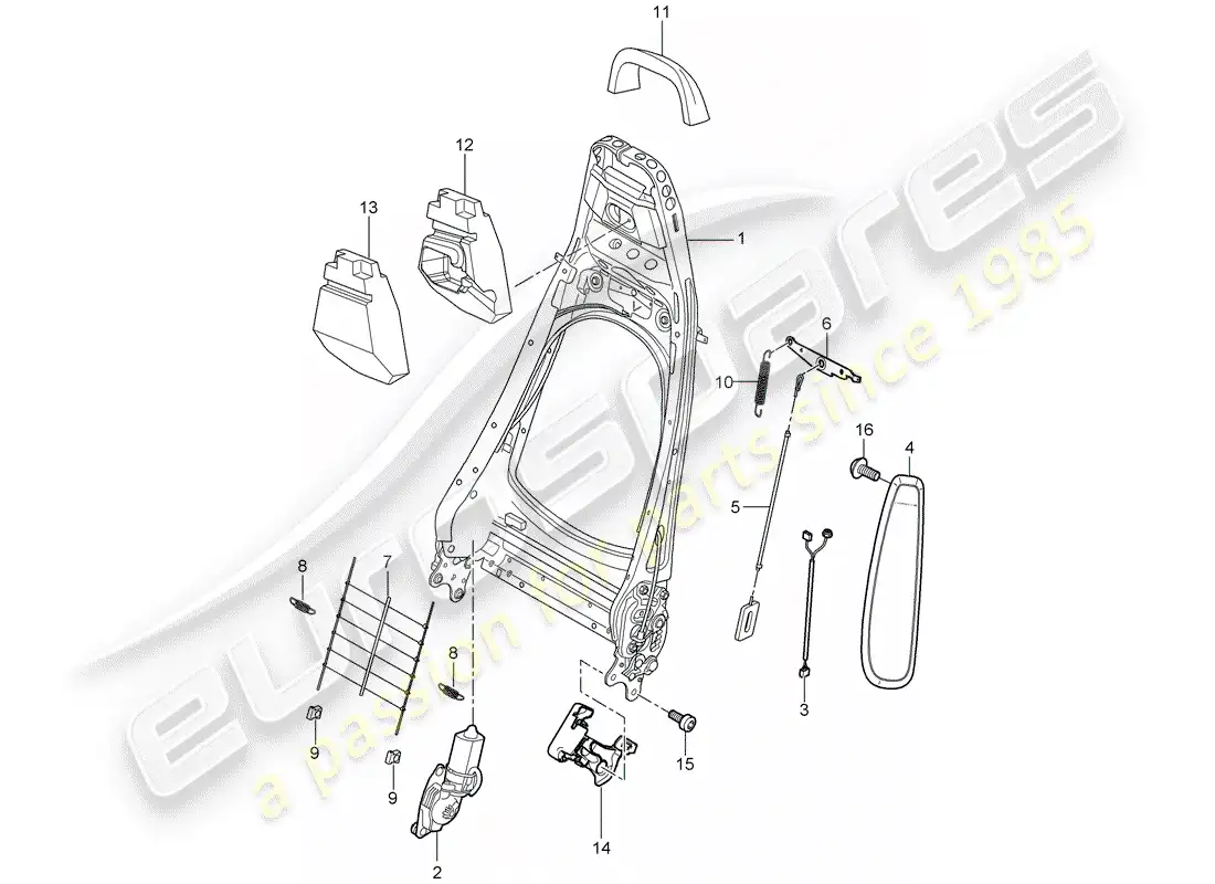 porsche 2008 (997-1 turbo / gt2) diagrama de piezas del marco del respaldo