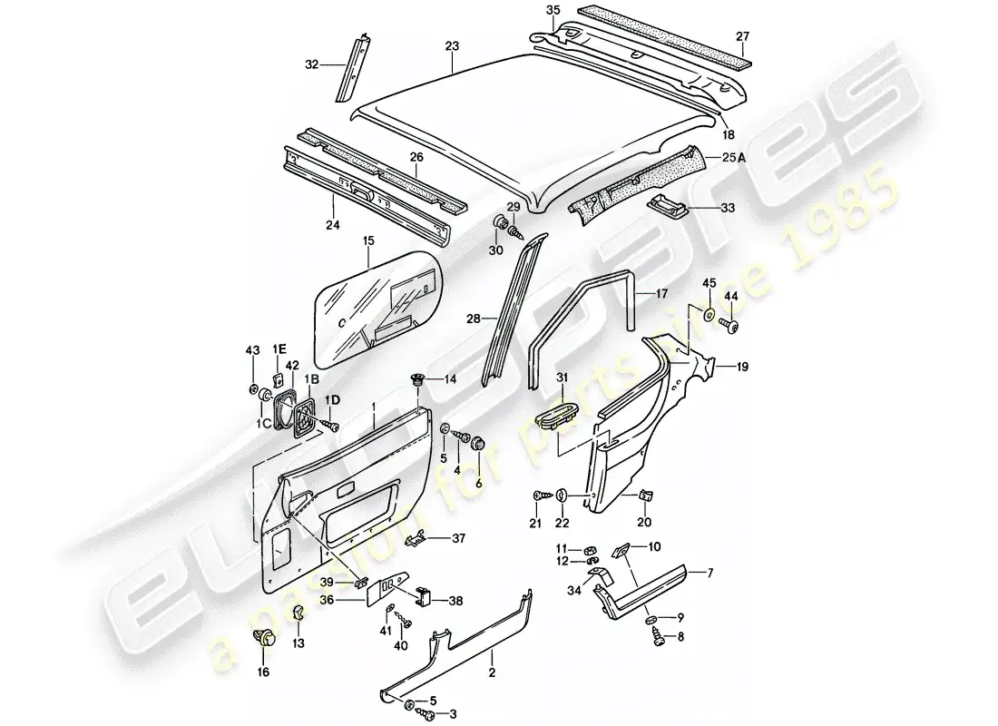 porsche 1988 (944) panel de la puerta - panel de decoración del techo diagrama de piezas