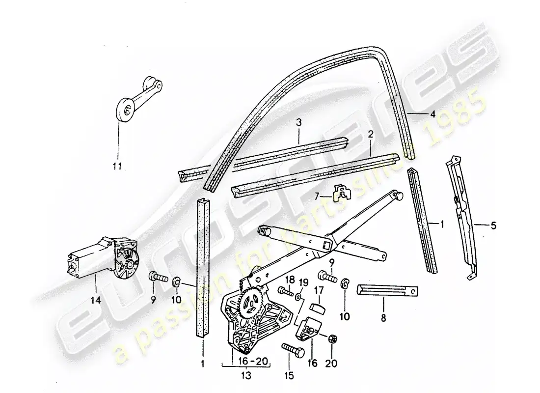 porsche 1992 (968) regulador de elevalunas - canal de vidrio diagrama de piezas