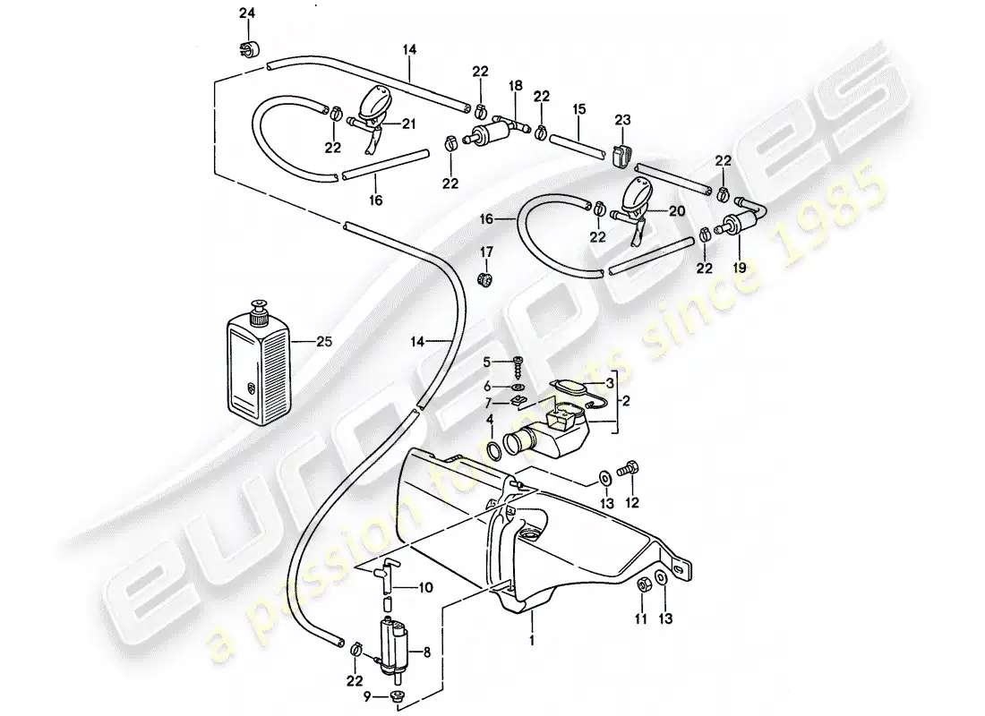 porsche 1994 (968) windshield washer unit diagrama de piezas