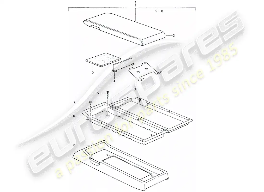 porsche 1985 (928) soporte de cassette diagrama de piezas