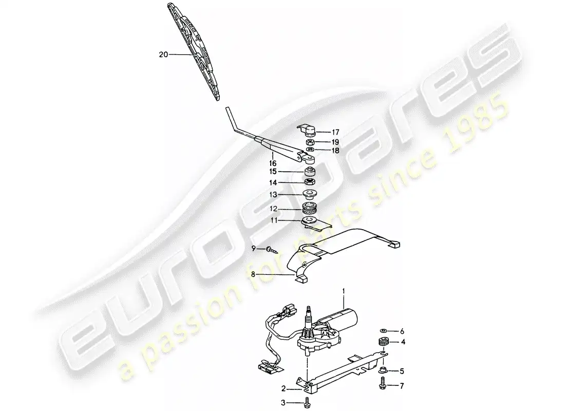 porsche 1995 (993) limpiaparabrisas trasero diagrama de piezas