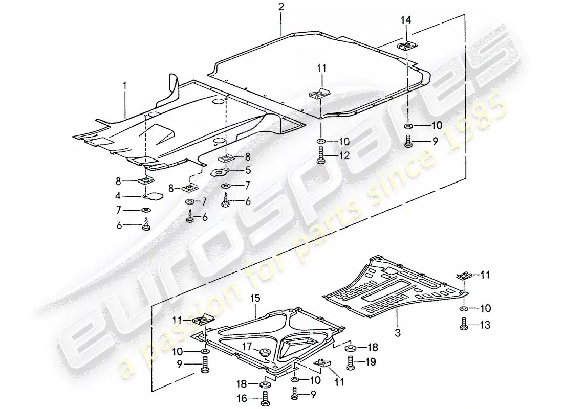 porsche 1988 (959) forro - para - bajos diagrama de piezas