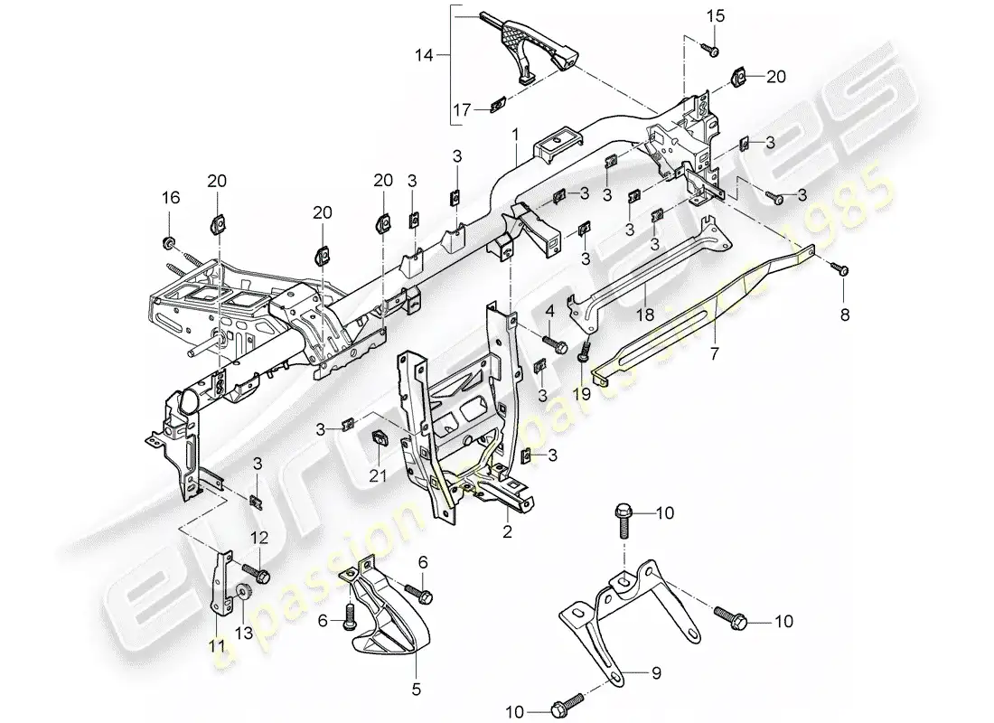 porsche 2010 (997-2 gt3) marco de retención diagrama de piezas