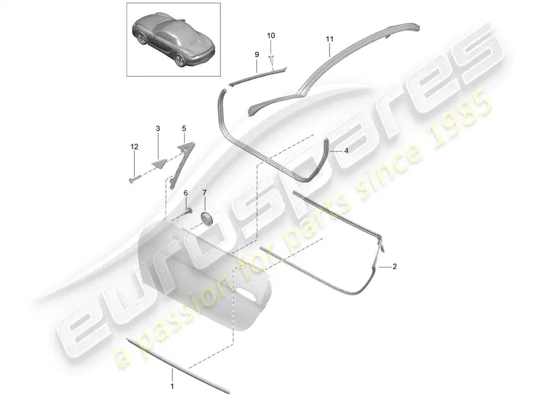 porsche 2015 (981 boxster) junta de la puerta diagrama de piezas