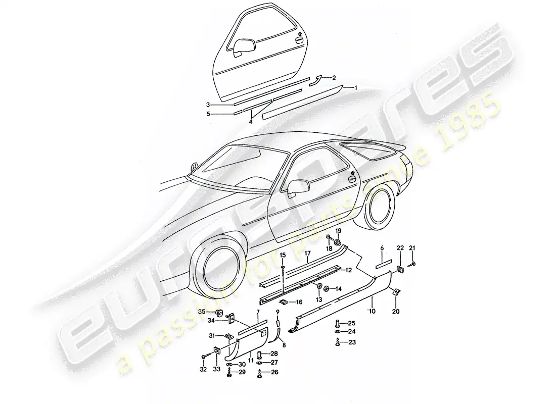porsche 1994 (928) moldura de larguero diagrama de piezas