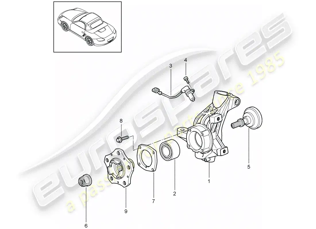 porsche 2012 (987 boxster) portador de ruedas diagrama de piezas
