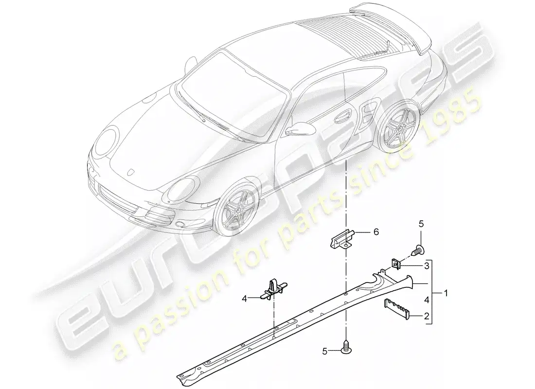 porsche 2009 997-2 turbo / gt2 moldura de larguero diagrama de piezas