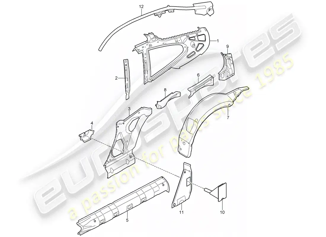 porsche 2009 997-2 turbo / gt2 panel lateral diagrama de piezas