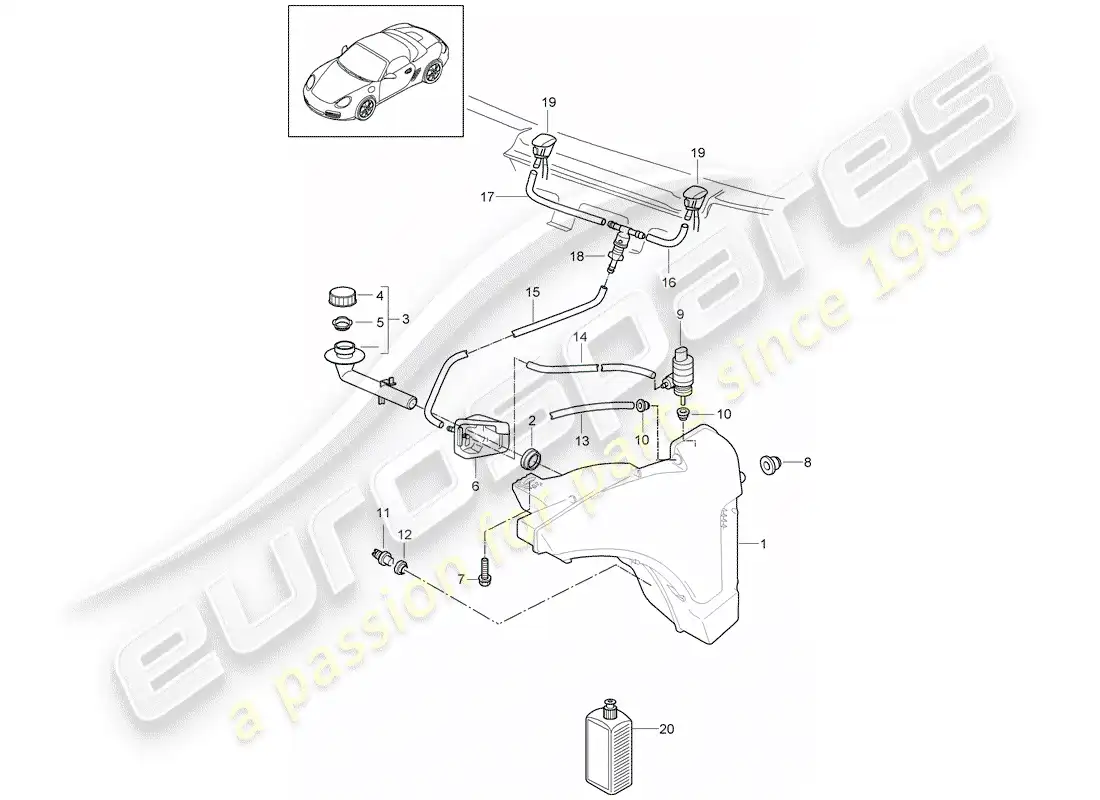 porsche 2009 (987 boxster) windshield washer unit diagrama de piezas