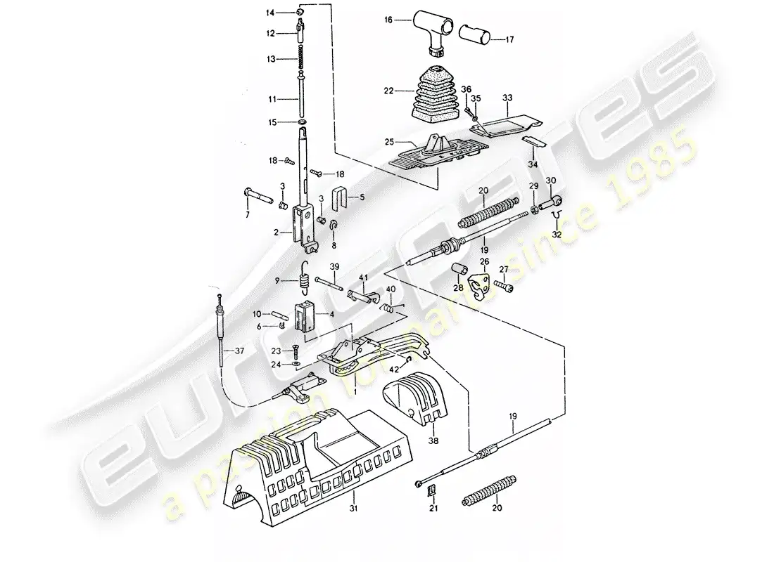 porsche 1993 (928) mecanismo de cambio - para vehículos con - transmisión automática diagrama de piezas