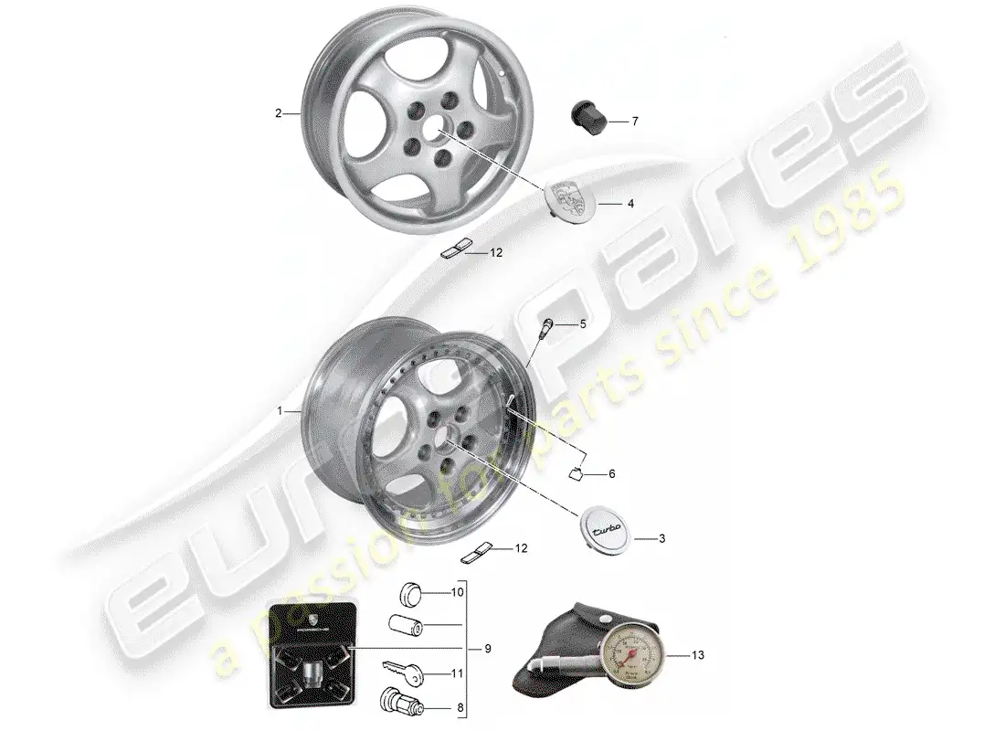 porsche 1994 (964) ruedas - d - mj 1993>> diagrama de piezas