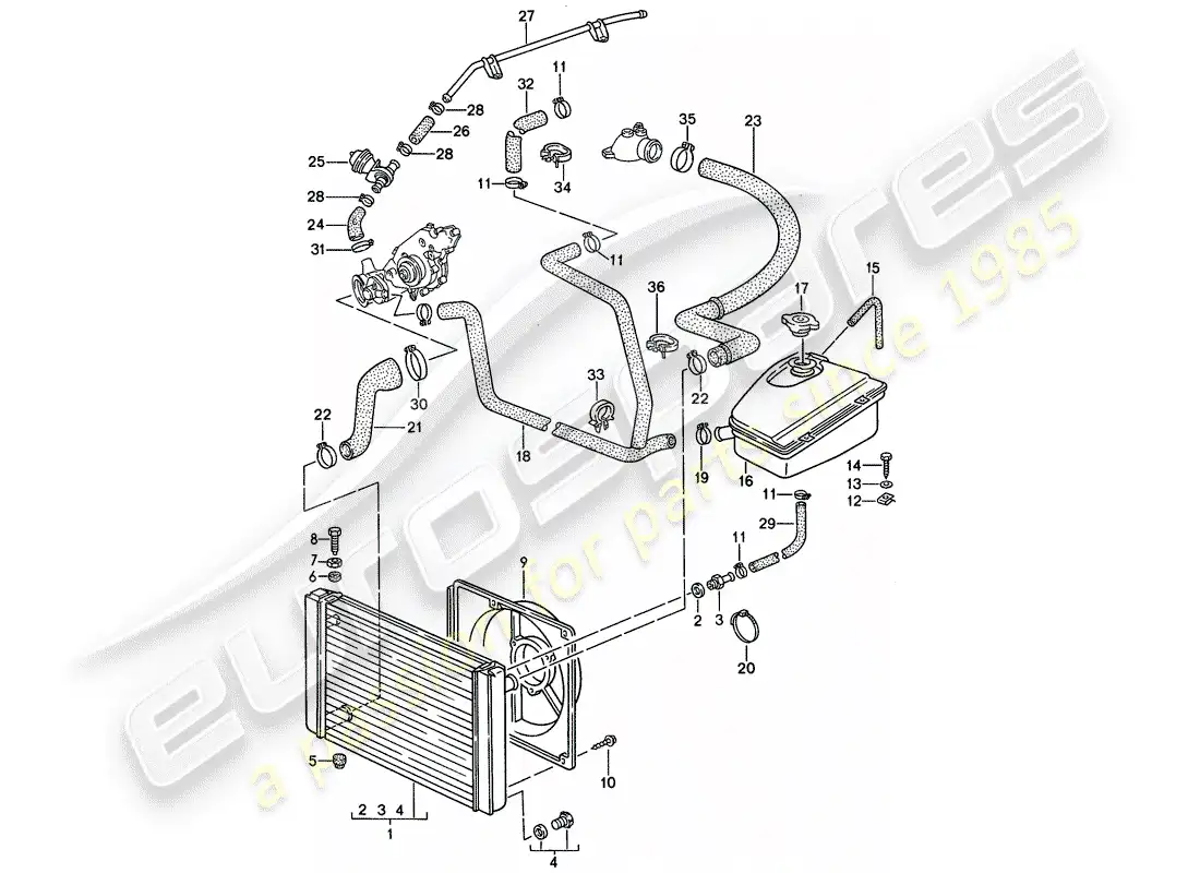 porsche 1992 (968) water cooling diagrama de piezas