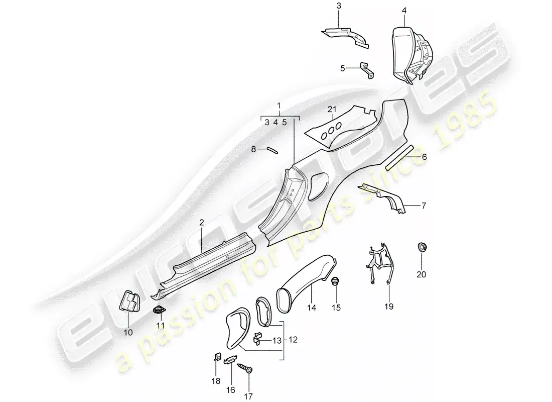 porsche 2004 (996 turbo / gt2) panel lateral - d - mj 2004>> diagrama de piezas