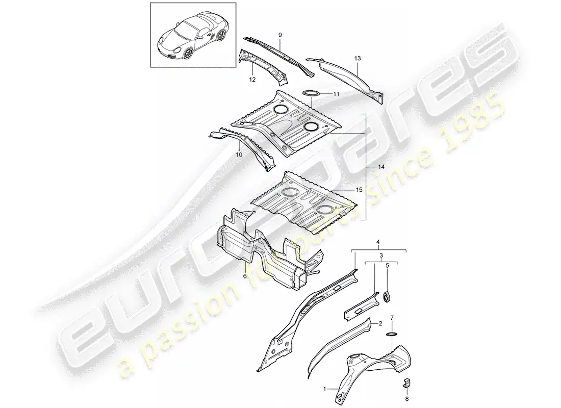 porsche 2009 (987 boxster) extremo posterior diagrama de piezas