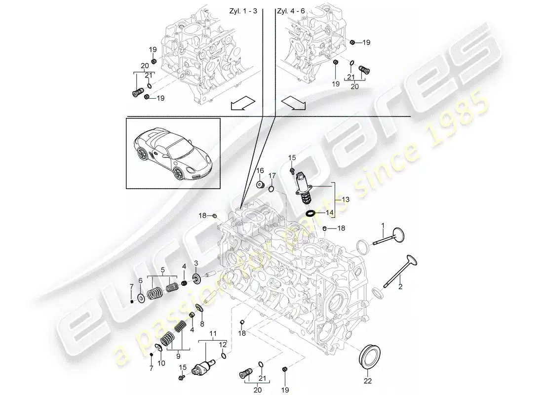 porsche 2012 (987 boxster) cabeza de cilindro diagrama de piezas