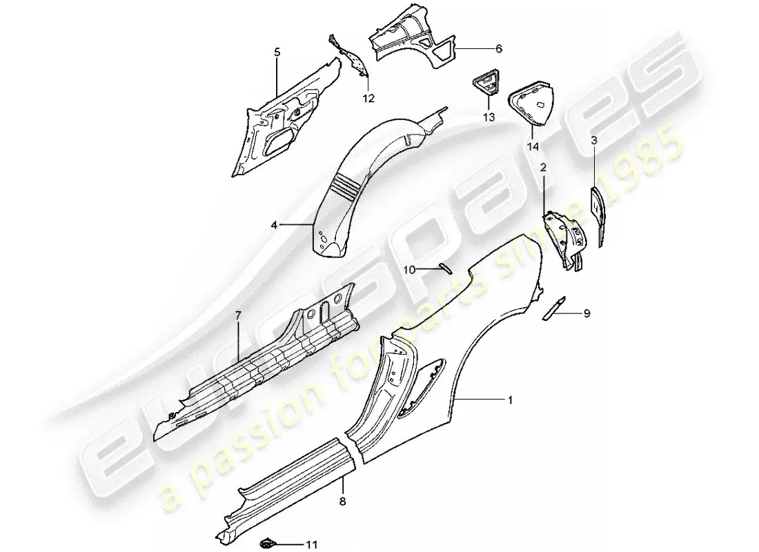 porsche 2007 (987 boxster) panel lateral diagrama de piezas