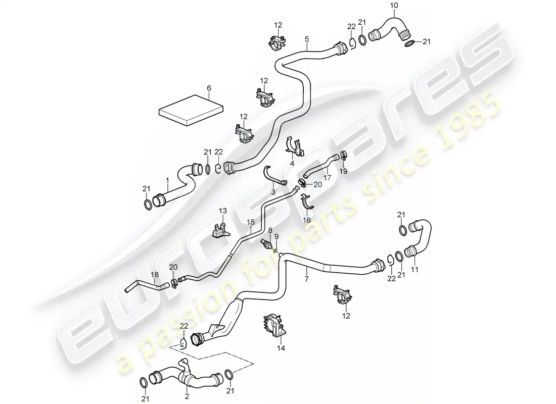 porsche 2007 (997-1 gt3) water cooling 1 diagrama de piezas