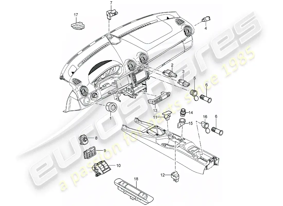 porsche 2005 (987 boxster) switch diagrama de piezas
