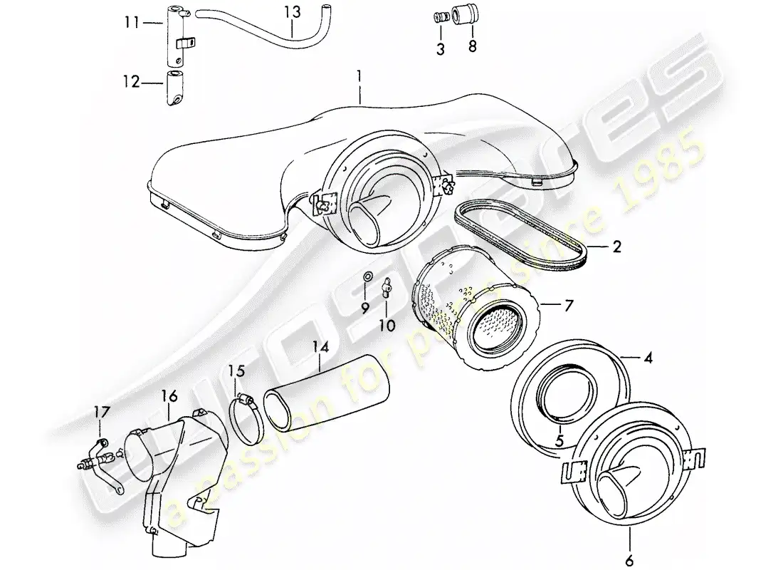 porsche 1973 (911) sistema de limpiador de aire - para - sistema de inyección - d - mj 1972>> diagrama de piezas