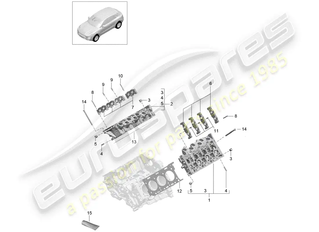 porsche 2017 (macan) cabeza de cilindro diagrama de piezas