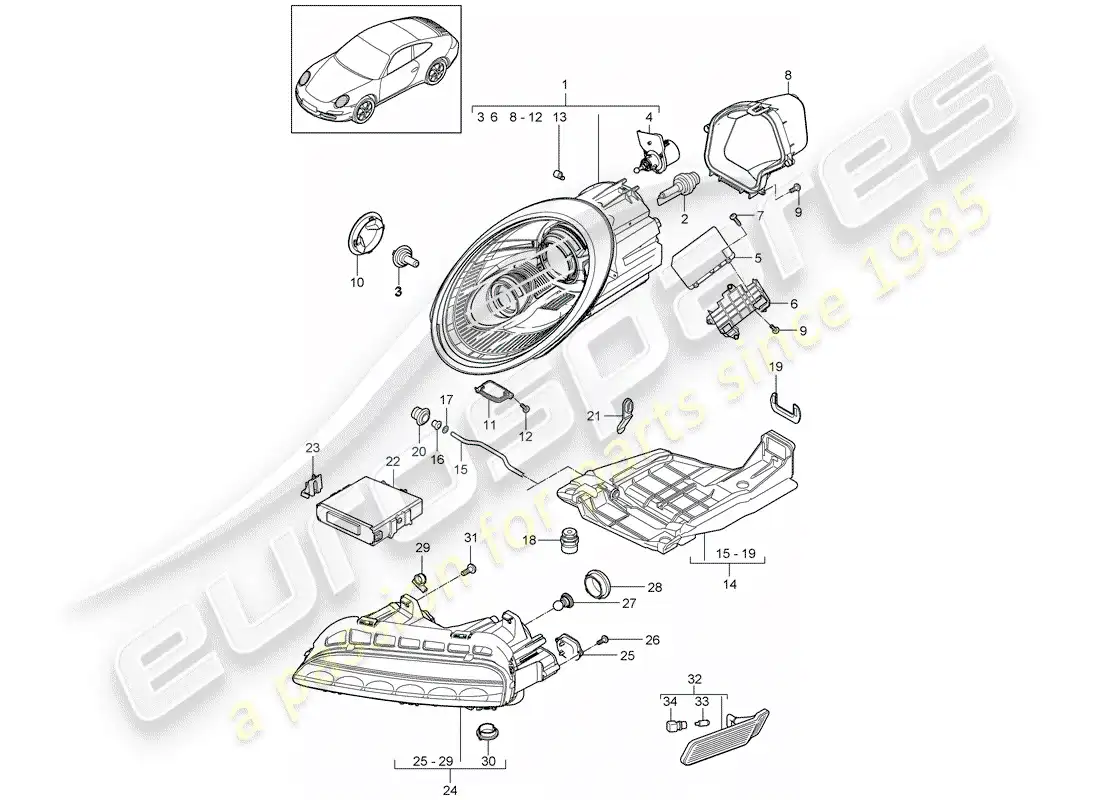 porsche 2010 (997-2) lámpara de cabeza diagrama de piezas