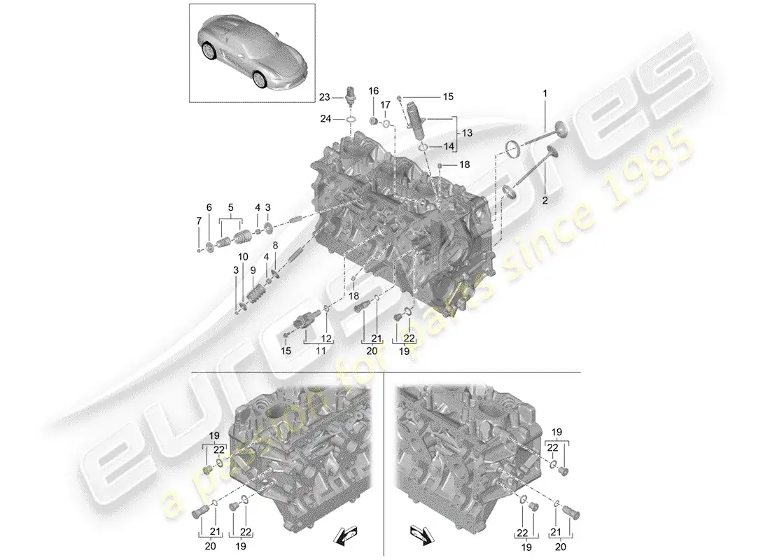 porsche 2016 (981 boxster spyder) cabeza de cilindro diagrama de piezas