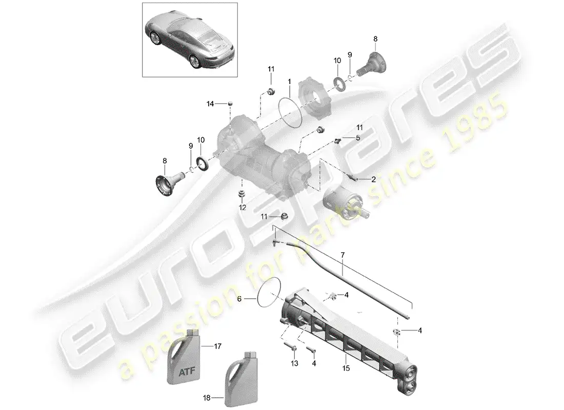 porsche 2014 (991-1) diferencial del eje delantero diagrama de piezas