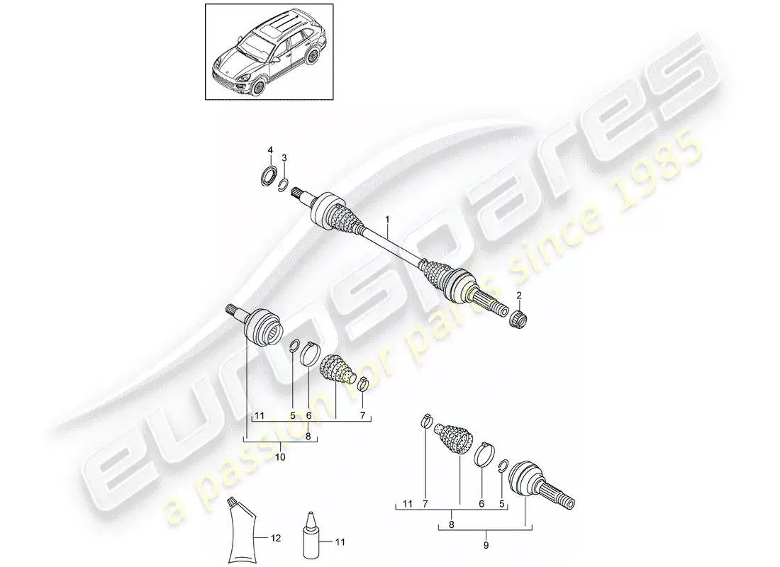 porsche 2016 (cayenne e2 92a) eje de accionamiento diagrama de piezas