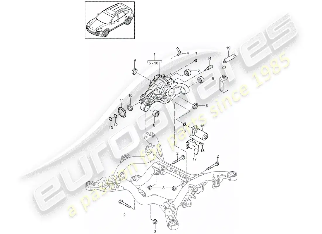 porsche 2012 (cayenne e2 92a) diferencial del eje trasero diagrama de piezas