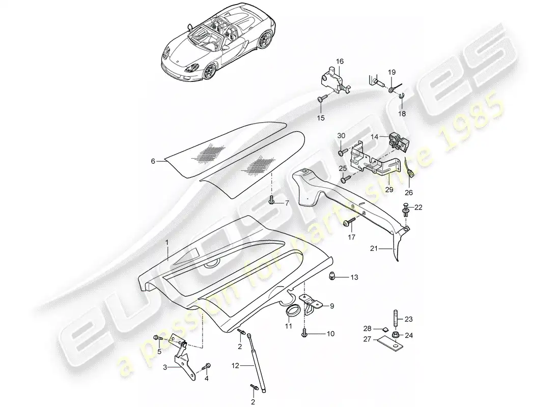 porsche 2005 (carrera gt) diagrama de piezas de la cubierta