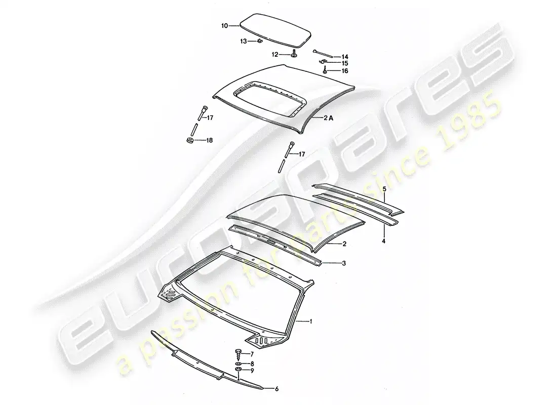 porsche 1993 (928) techo - capo diagrama de piezas