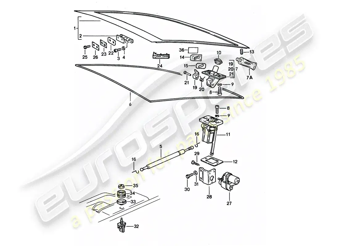 porsche 1989 (928) tapa del maletero trasero - piezas de instalación diagrama de piezas