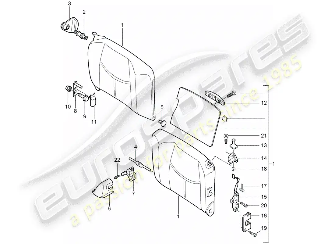 porsche 2005 (997-1) respaldo del asiento de emergencia diagrama de piezas