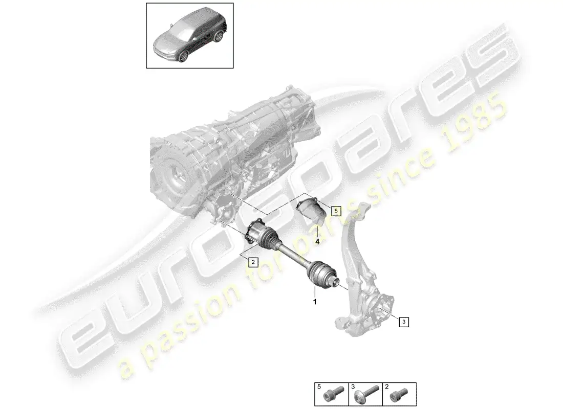 porsche 2018 (cayenne e3 9ya/9yb) eje de accionamiento diagrama de piezas