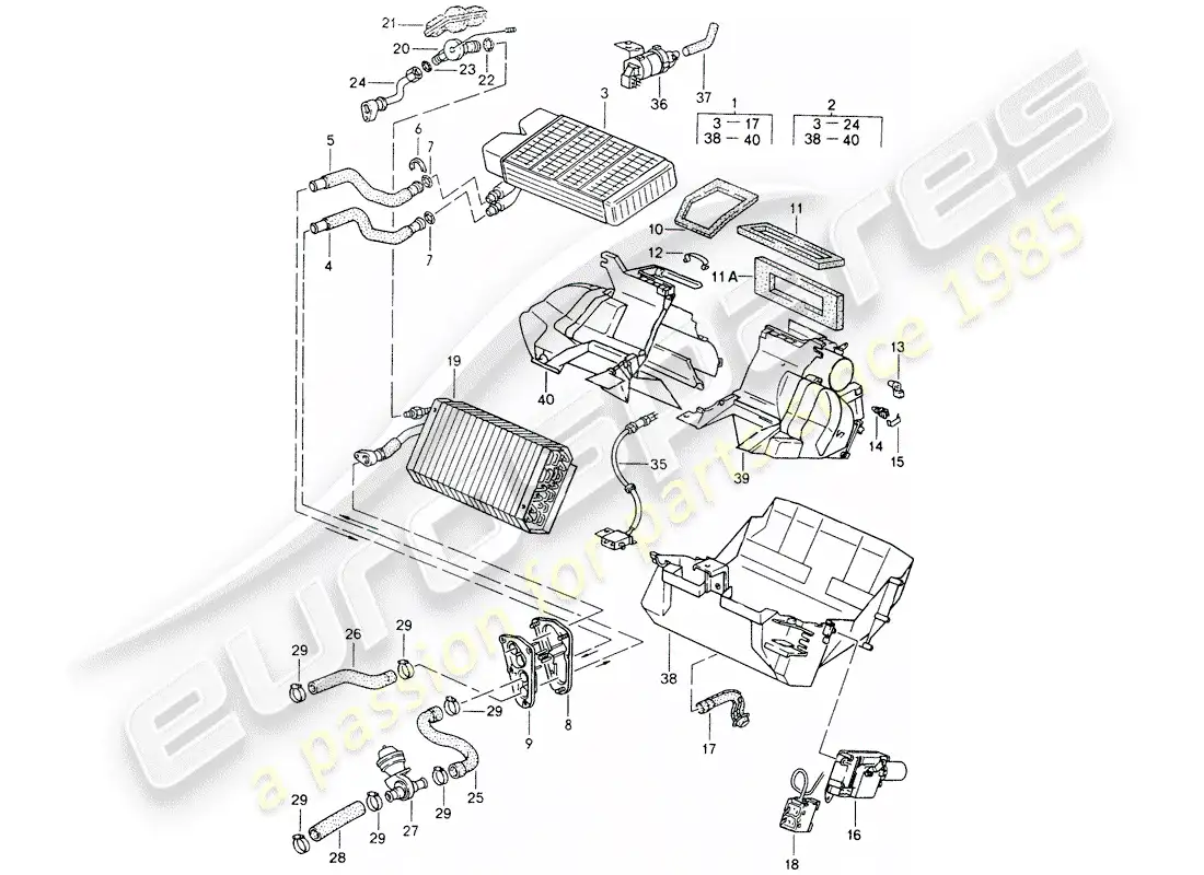 porsche 1992 (968) calentador - aire acondicionado diagrama de piezas