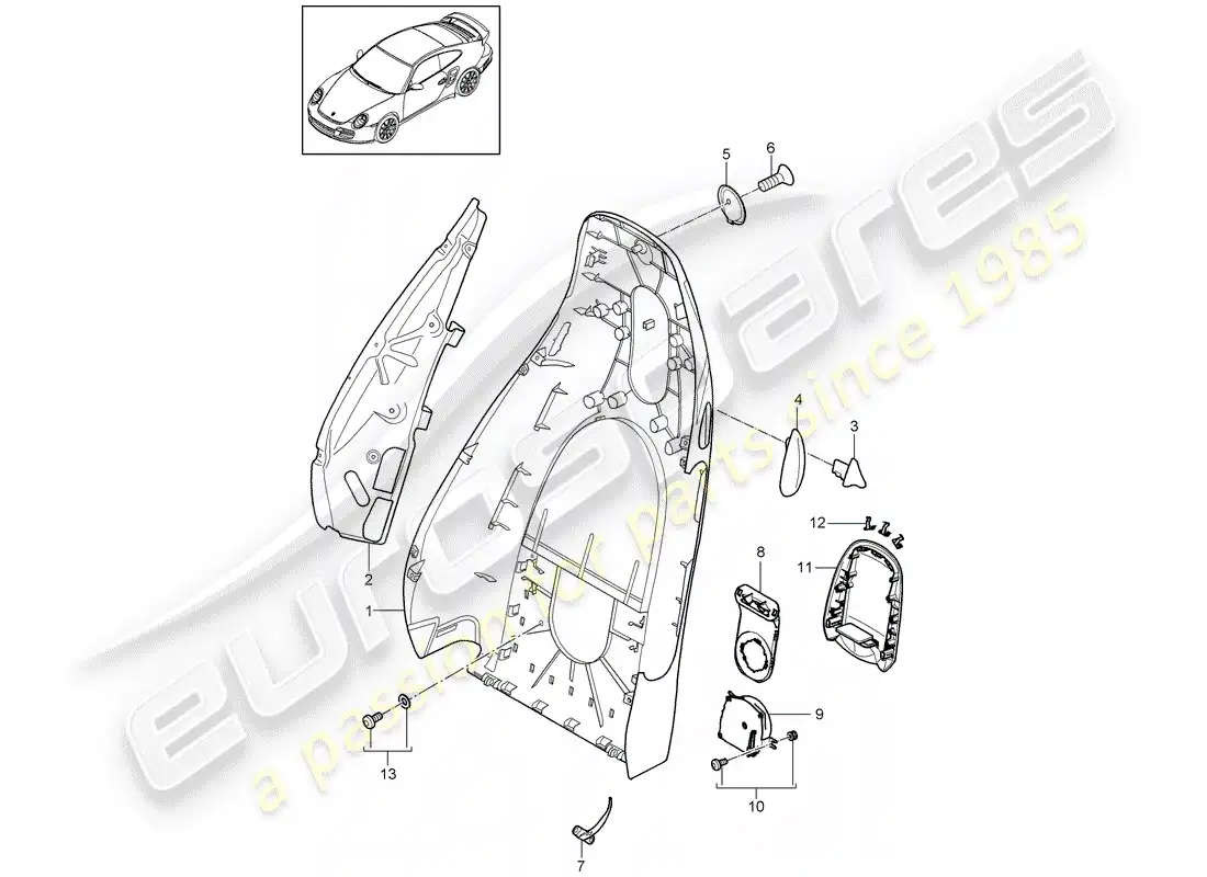 porsche 2013 (997-2 turbo / gt2 rs) carcasa del respaldo diagrama de piezas