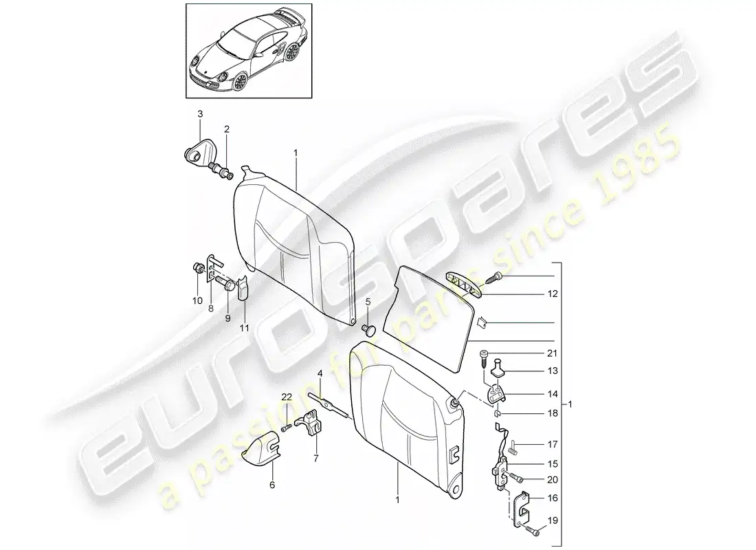porsche 2013 (997-2 turbo / gt2 rs) respaldo del asiento de emergencia diagrama de piezas