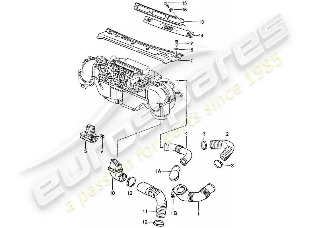 porsche 1994 (964) ventilación - sistema de calefacción 1 diagrama de piezas