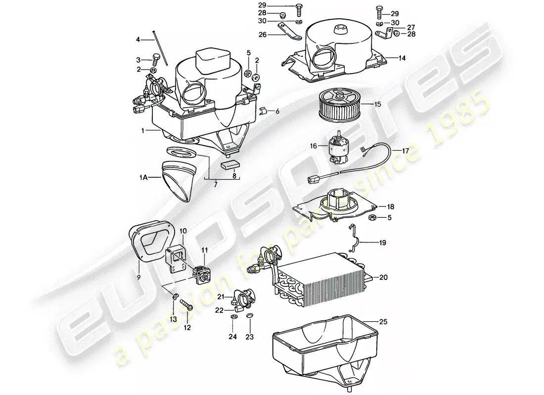 porsche 1985 (911) aire acondicionado - carcasa del evaporador - piezas individuales diagrama de piezas