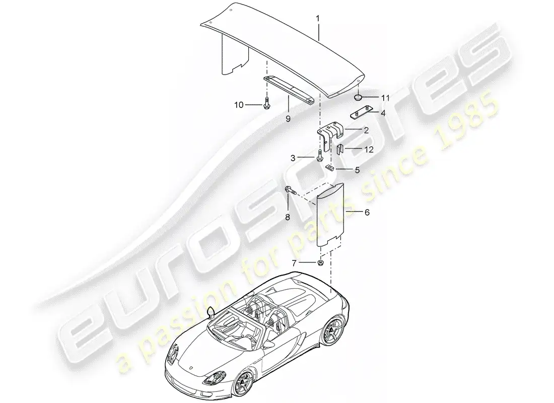 porsche 2005 (carrera gt) diagrama de piezas del spoiler trasero