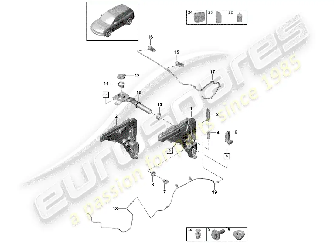 porsche 2019 (cayenne e3 9ya/9yb) windshield washer unit diagrama de piezas