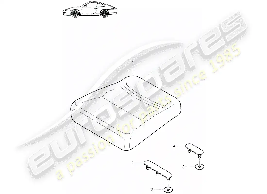 porsche 1999 (996) cojín del asiento trasero diagrama de piezas
