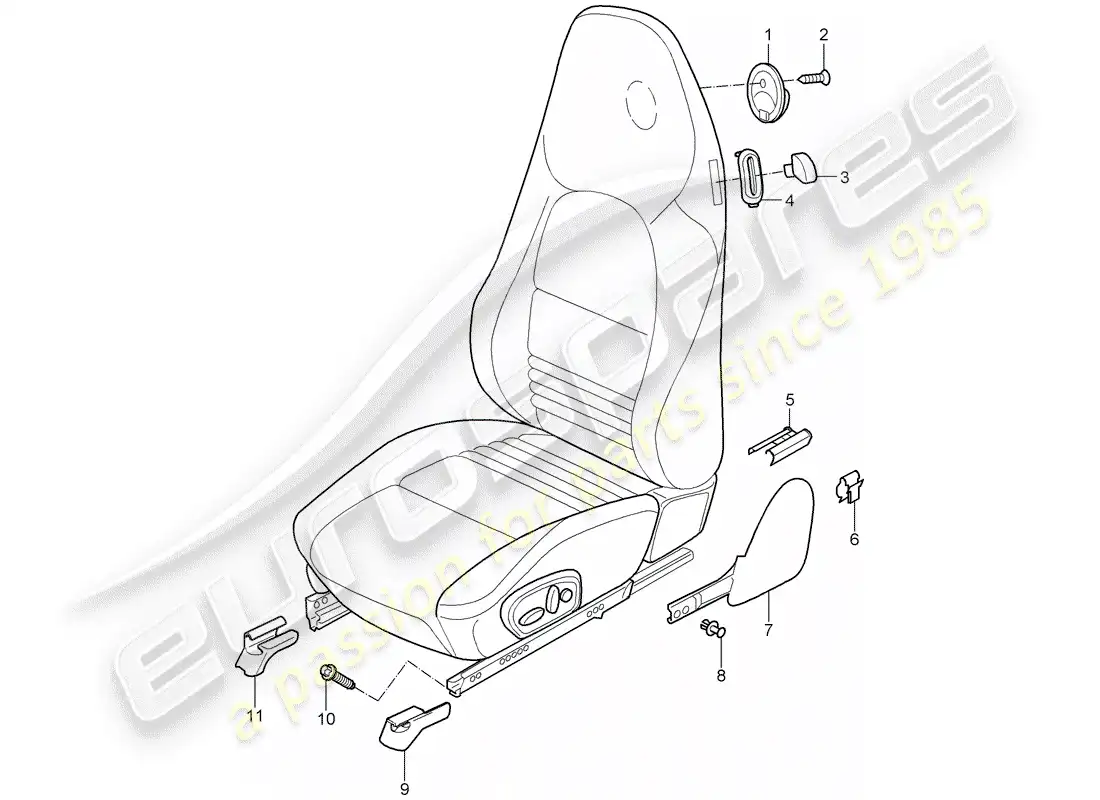 porsche 1999 (996) asiento diagrama de piezas