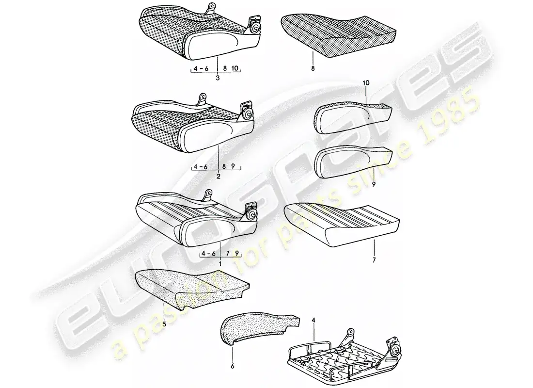 porsche 1984 (911) asiento deportivo - cojín - piezas individuales - d >> - mj 1984 diagrama de piezas