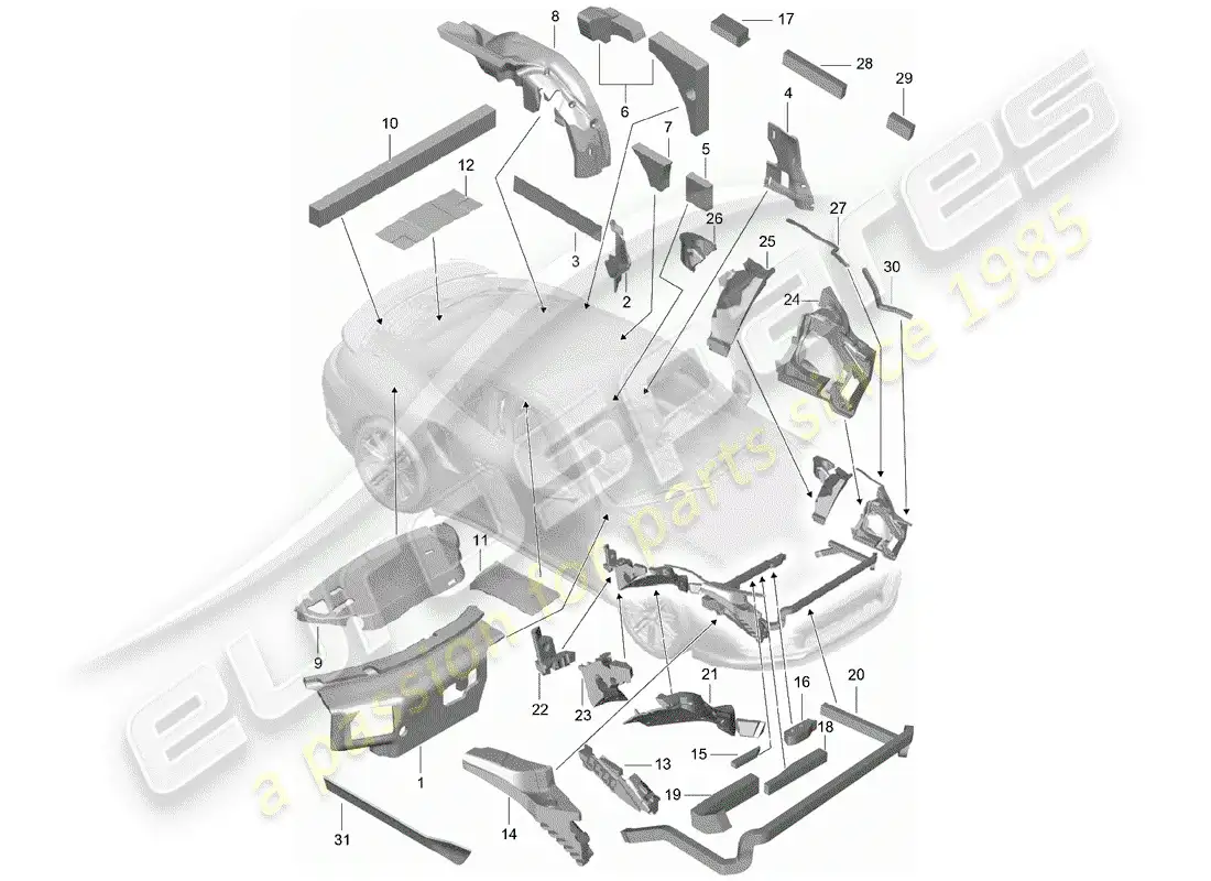 porsche 2014 (991-1 turbo) carrocería diagrama de piezas