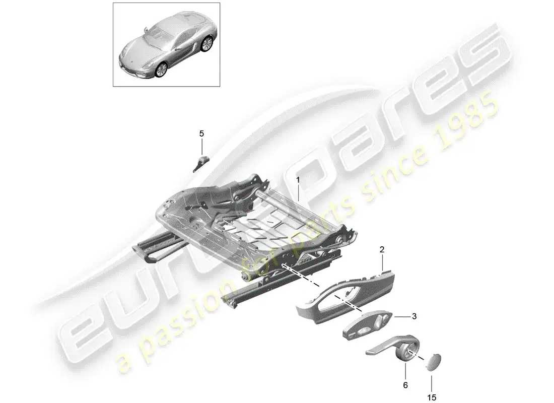 porsche 2016 (981 cayman) estructura del asiento diagrama de piezas