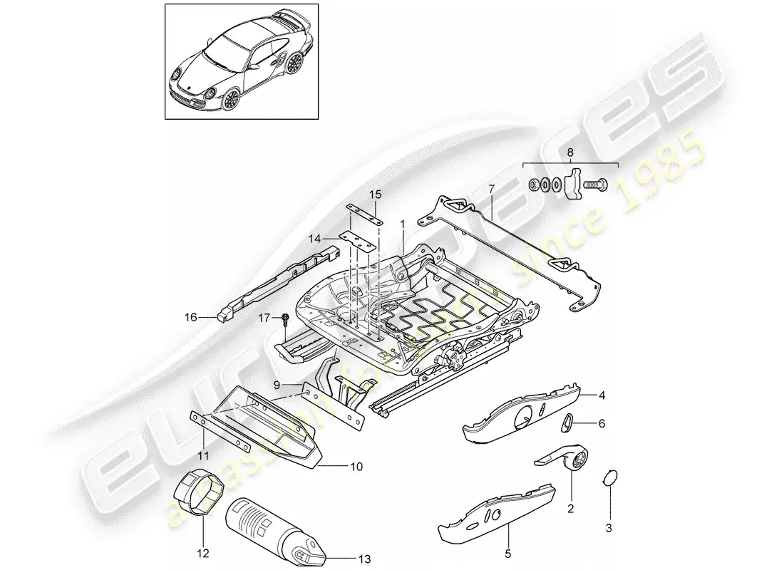 porsche 2013 (997-2 turbo / gt2 rs) estructura del asiento diagrama de piezas
